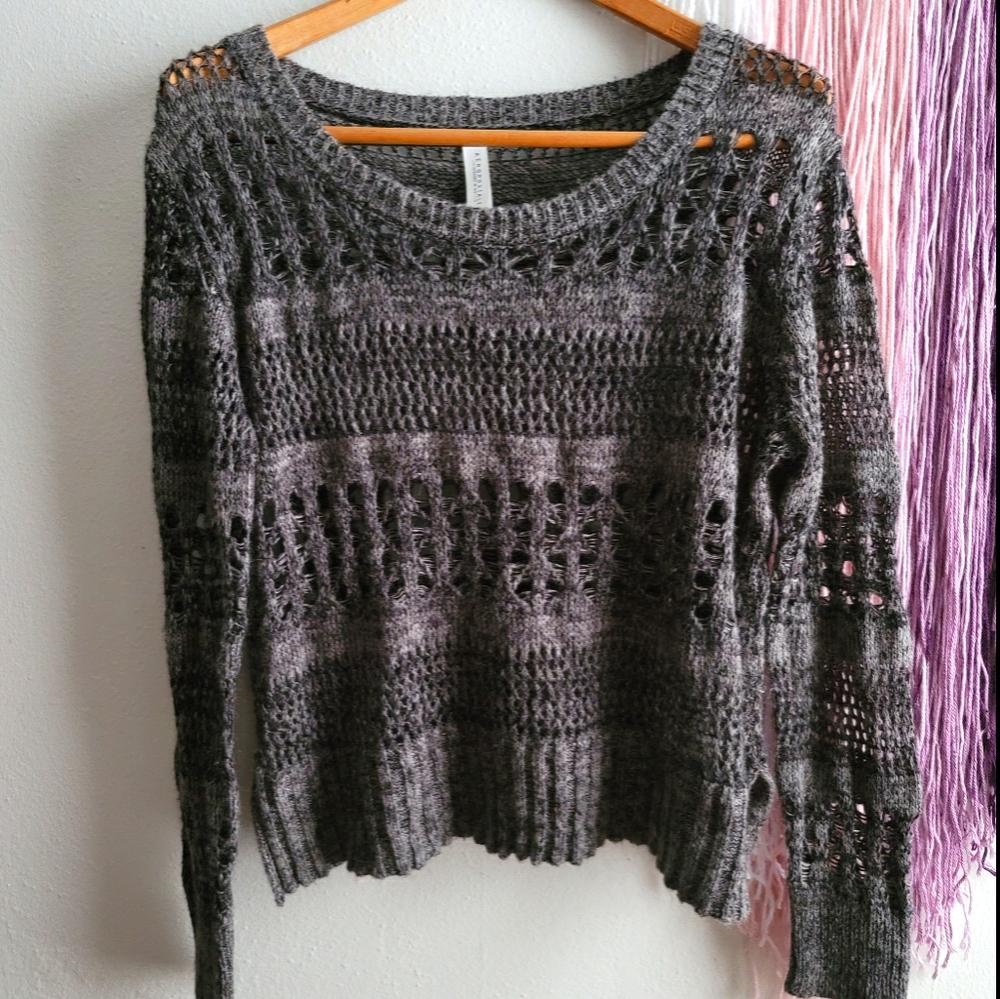 Aeropostle Gray Knit Crochet Sweater Top